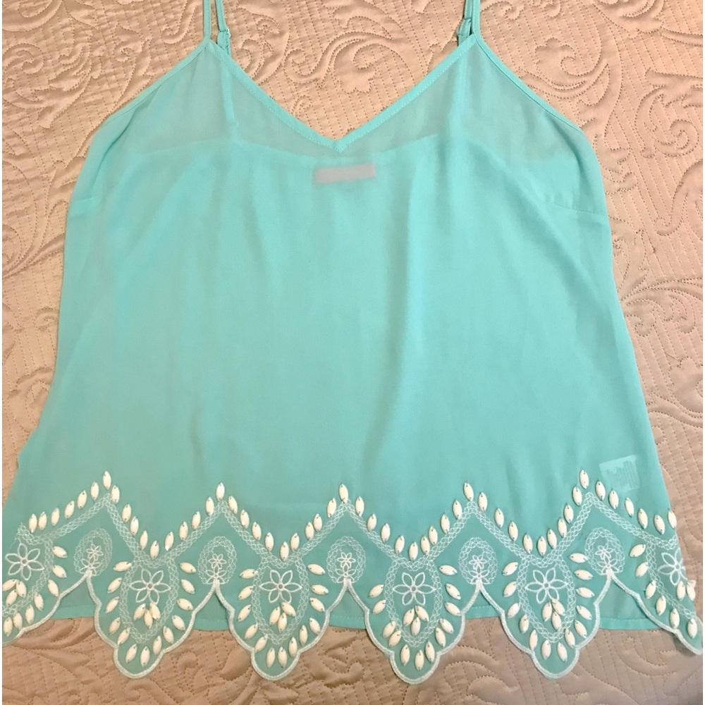 Turquoise Beaded Spaghetti Strap Tank, M/L